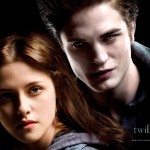 poster for twilight showing bella and edward cullen, amber vampire eyes