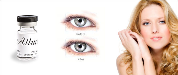 Allure contact lenses with dark outer ring highlights the eye